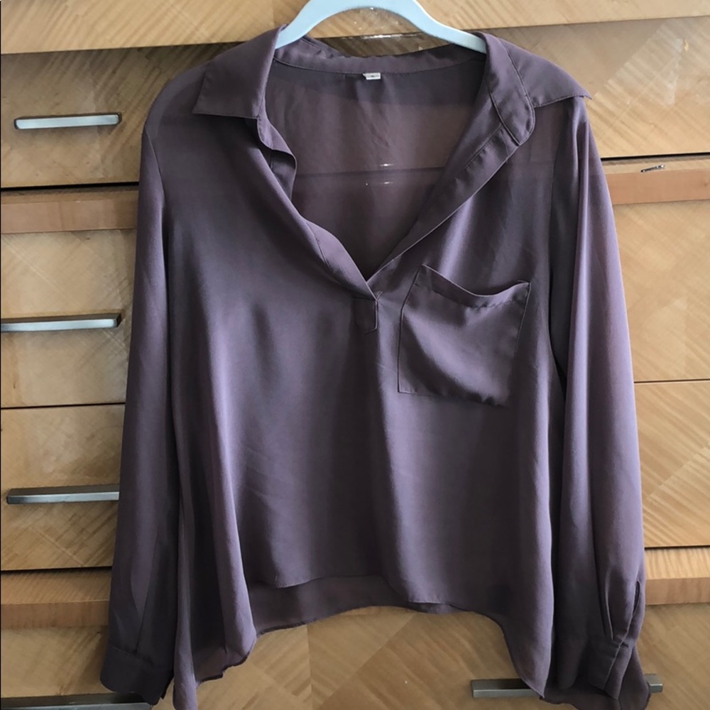 Mauve long sleeve sheer blouse
